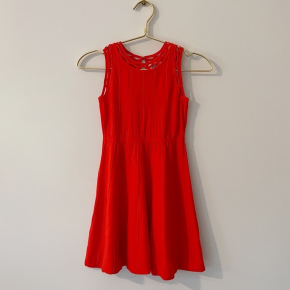 MILLY MINIS EUC Fire Engine Red Designer Architectural Knit Fit & Flare Dress